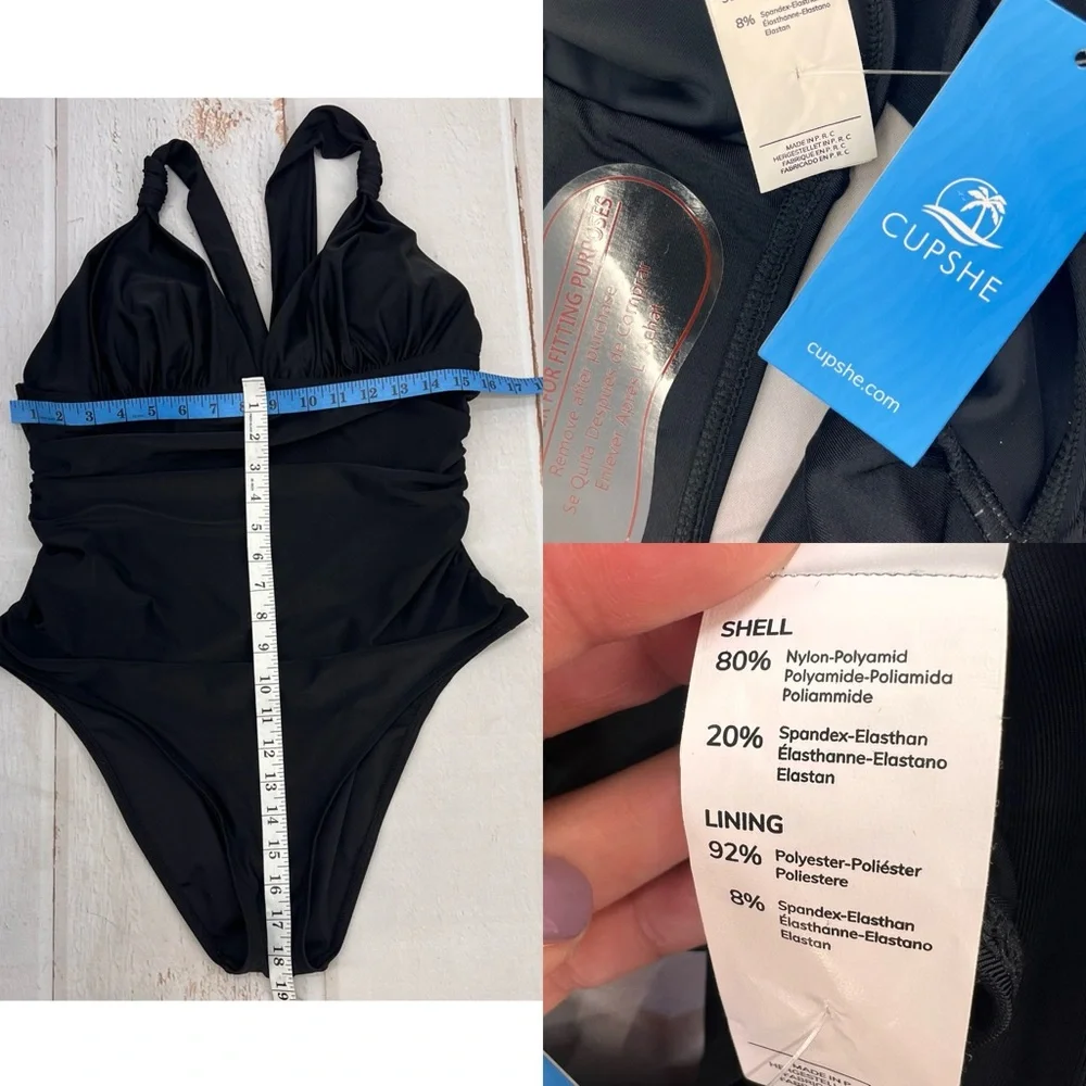 One Piece Swimsuit Deep V Neck Tummy Control Ruched V Back Classic‎ Bathing Suit - Picture 13 of 16